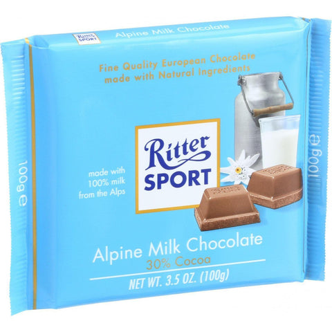 Ritter Sport Chocolate Bar - Milk Chocolate - 30 Percent Cocoa - Alpine - 3.5 Oz Bars - Case Of 12