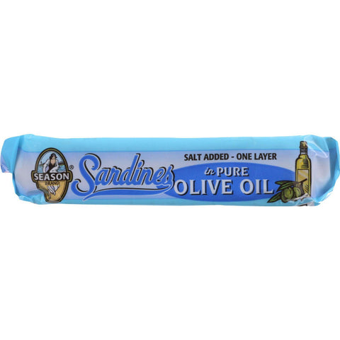 Season Brand Sardines - Brisling - Lightly Smoked - In Pure Olive Oil - Salt Added - 3.75 Oz - Case Of 12