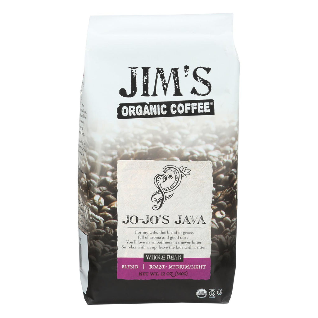 Jim's Organic Coffee - Whole Bean - Jo Jo's Java - Case Of 6 - 12 Oz.