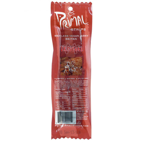 Primal Strips Vegan Jerky - Meatless - Seitan - Teriyaki - 1 Oz - Case Of 24