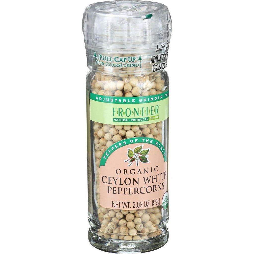 Frontier Herb Peppercorns - Organic - Whole - White - Grinder Bottle - 2.08 Oz - Case Of 6