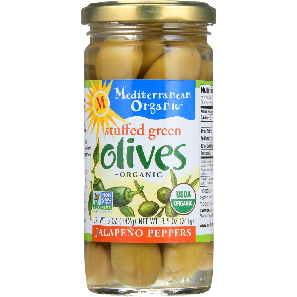 Mediterranean Organic Olives - Organic - Green - Stuffed - Jalapeno - 8.5 Oz - Case Of 12