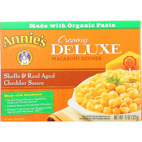 Annies Homegrown Macaroni Dinner - Creamy Deluxe - Shells And Real Aged Cheddar Sauce - 11 Oz - Case Of 12