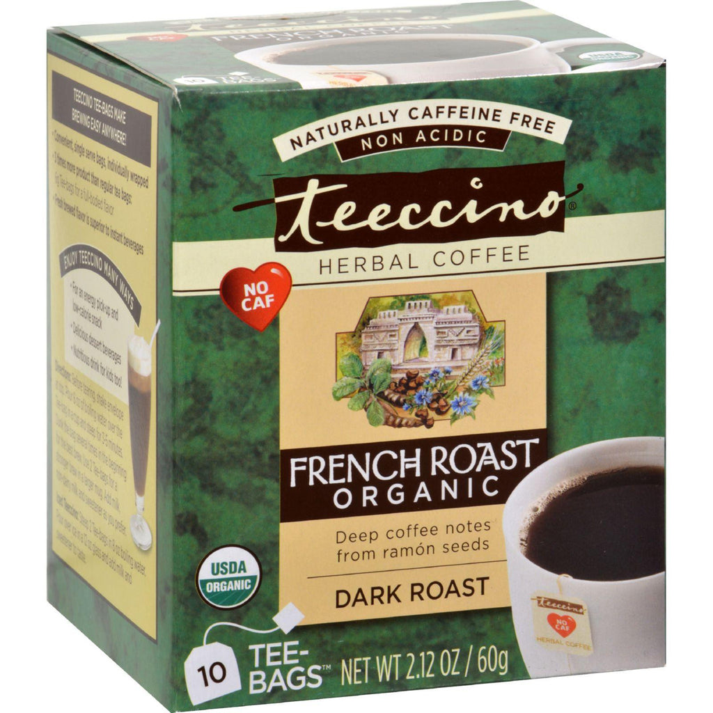 Teeccino French Roast Herbal Coffee Dark Roast - 10 Tea Bags - Case Of 6