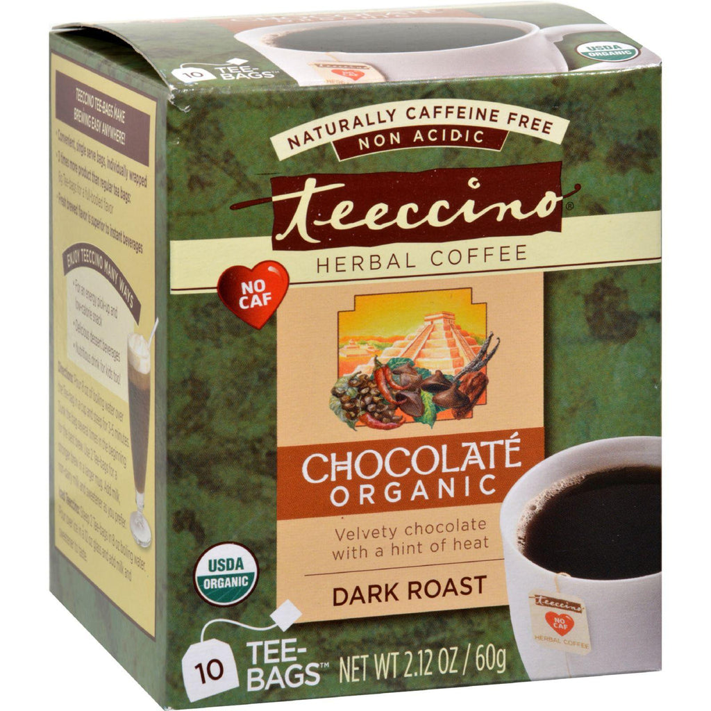 Teeccino Herbal Coffee Chocolate Dark Roast - 10 Tea Bags - Case Of 6