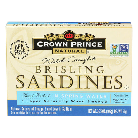 Crown Prince Brisling Sardines In Spring Water - Case Of 12 - 3.75 Oz.