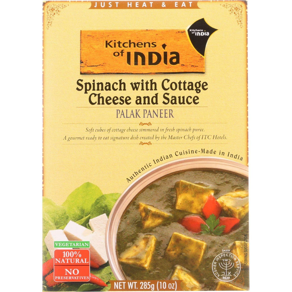 Kitchen Of India Dinner - Spinach With Cottage Cheese And Sauce - Palak Paneer - 10 Oz - Case Of 6