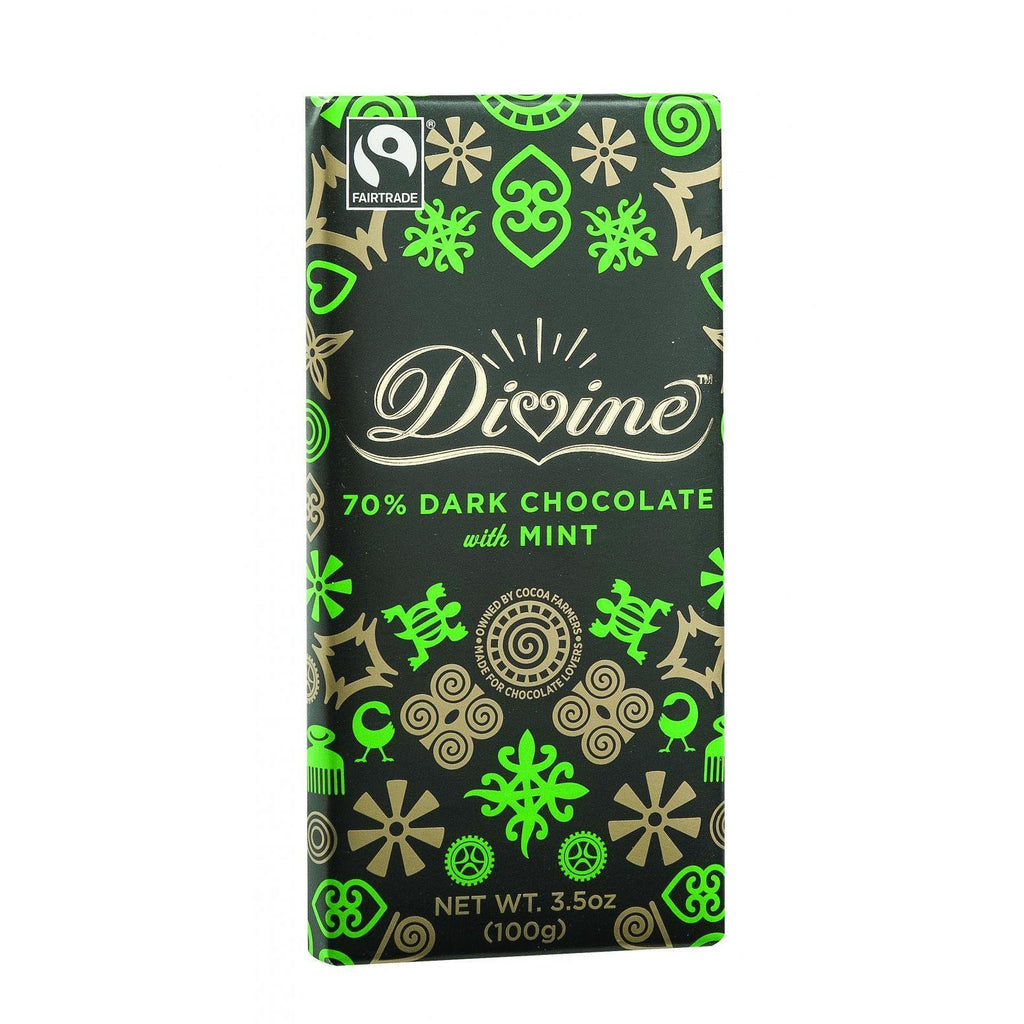 Divine Chocolate Bar - Dark Chocolate - 70 Percent Cocoa - Mint - 3.5 Oz Bars - Case Of 10