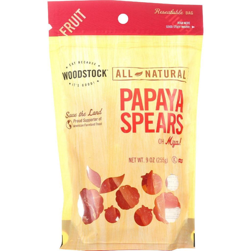 Woodstock Fruit - All Natural - Papaya  - Spears - Low Sugar - Unsulphured - 9 Oz - Case Of 8