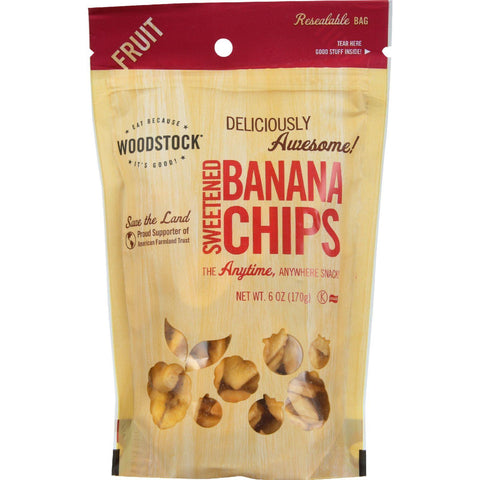 Woodstock Fruit - All Natural - Banana Chips - Sweetened - 6 Oz - Case Of 8