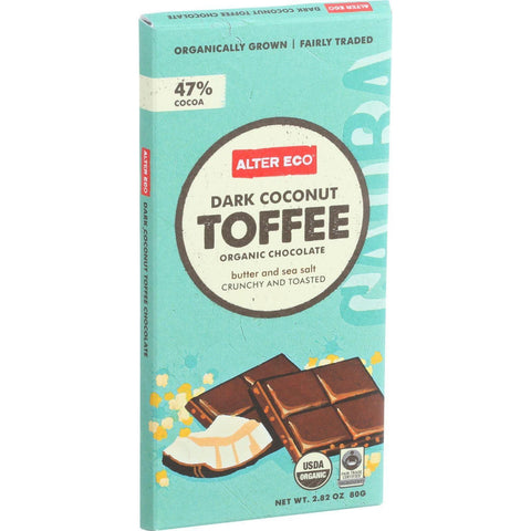 Alter Eco Americas Organic Chocolate Bar - Dark Coconut Toffee - 2.82 Oz Bars - Case Of 12