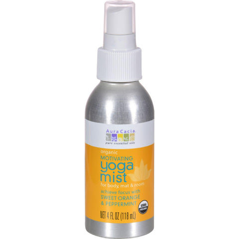 Aura Cacia Organic Yoga Mist - Motivating Sweet Organe And Peppermint - 4 Oz