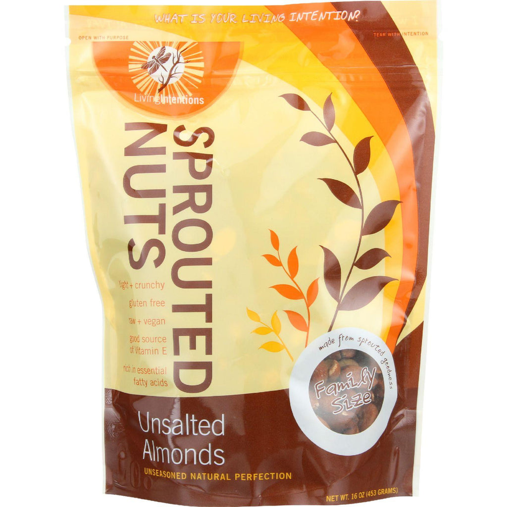 Living Intentions Almonds - Sprouted - Unsalted - 16 Oz - Case Of 4