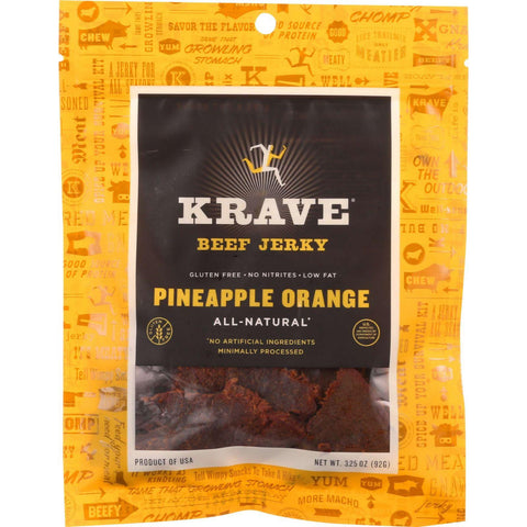 Krave Jerky Beef Jerky - Pineapple Orange - 3.25 Oz - Case Of 8