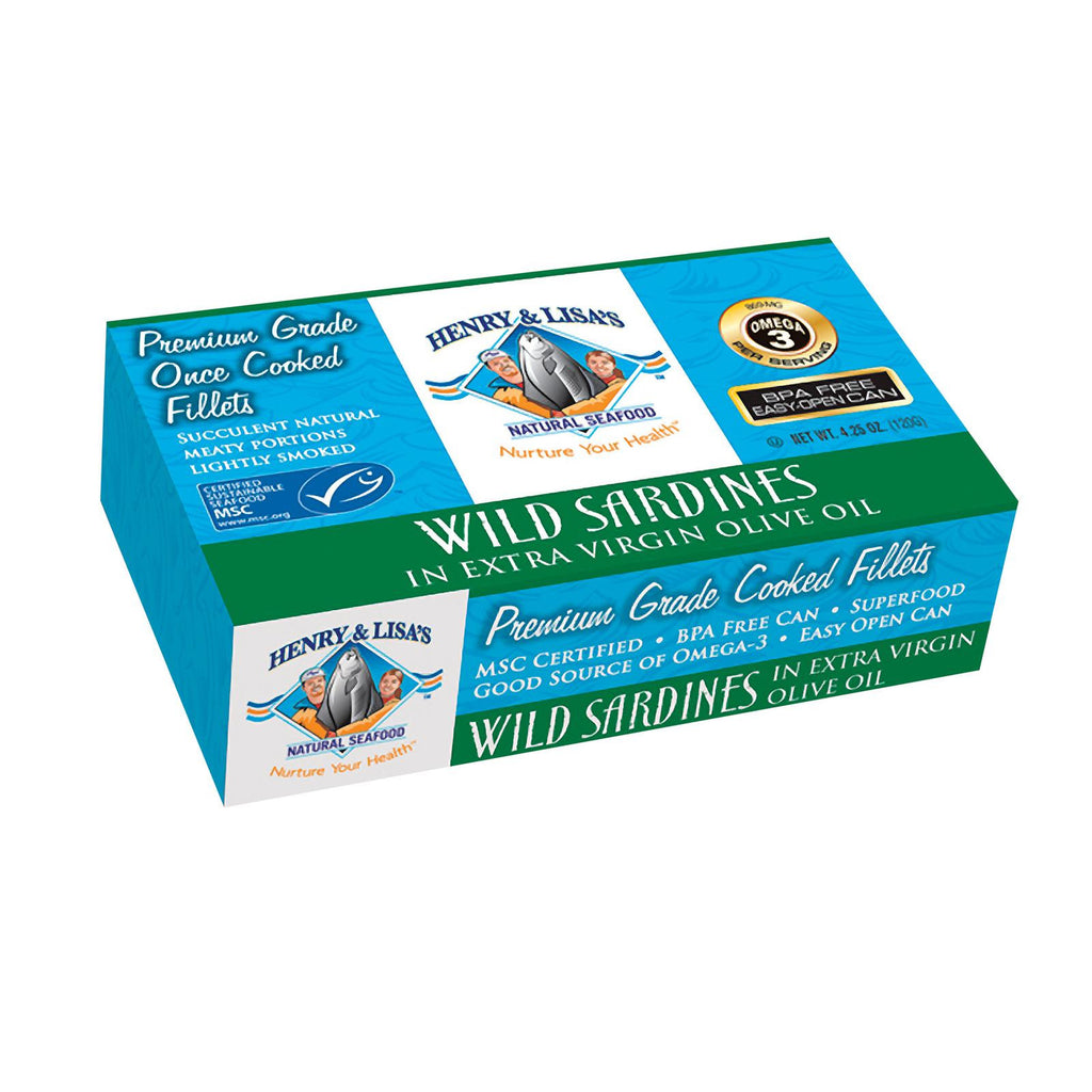 Henry And Lisa's Natural Seafood Wild Sardines In Extra Virgin Olive Oil - Case Of 12 - 4.25 Oz.