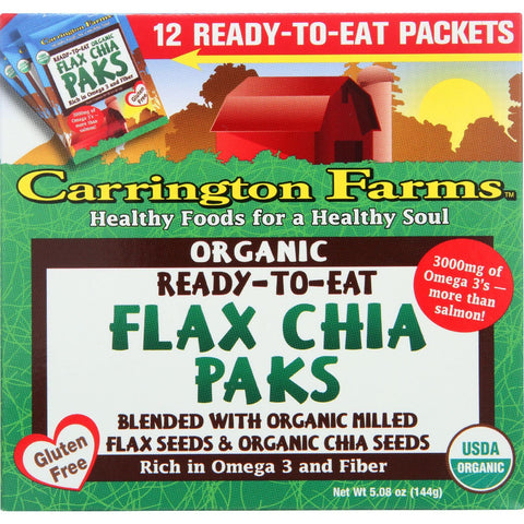 Carrington Farms Flax Paks - Organic - Ready To Eat - Chia - 12 Count - Case Of 6