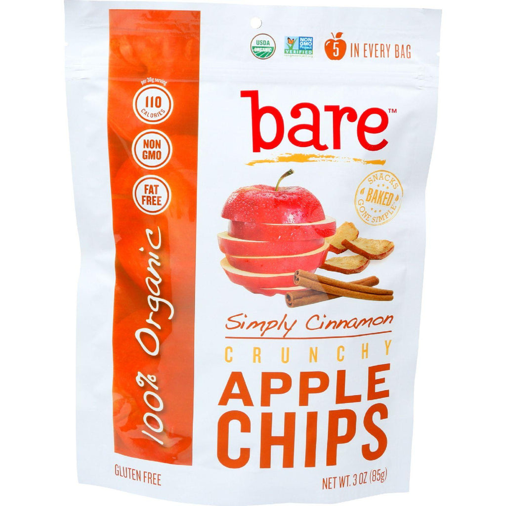 Bare Fruit Apple Chips - Organic - Crunchy - Simply Cinnamon - 3 Oz - Case Of 12