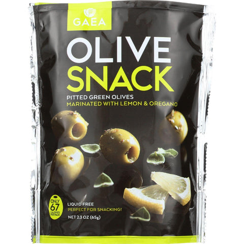 Gaea Olives - Green - Pitted - With Oregano And Lemon - Snack Pack - 2.3 Oz - Case Of 8